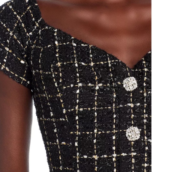 AQUA Tweed Crystal Button Mini Dress – NWT, Black/White, XS - Picture 4 of 5